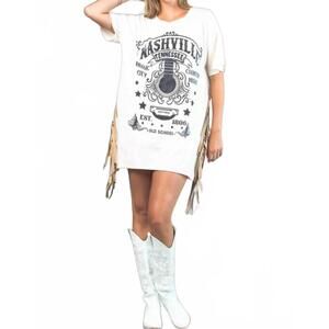 NEW NYLON APPAREL nashville fringed shirt dress in beige